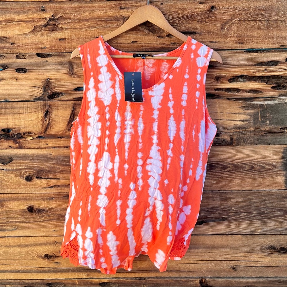 B.L.E.U. | NWT Orange Tie Dye Sleeveless Blouse L